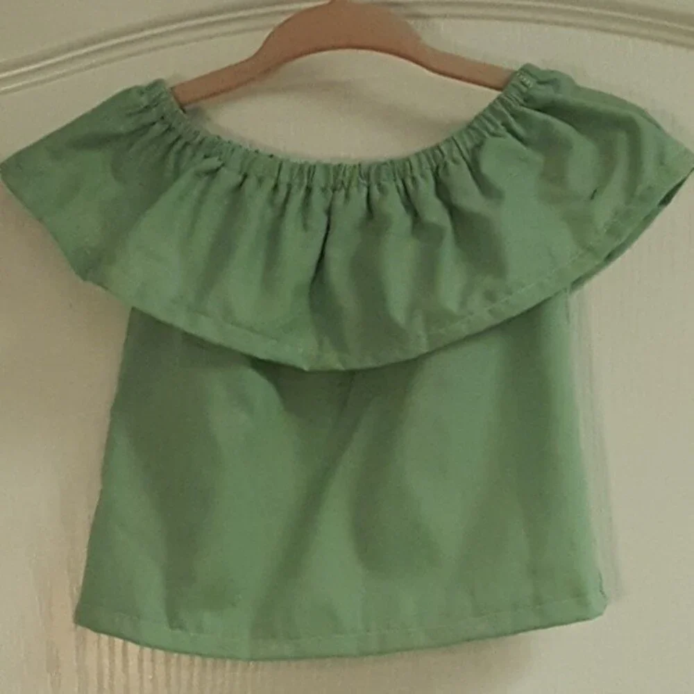 Boutique Green Boho Off Shoulder Ruffle Top
